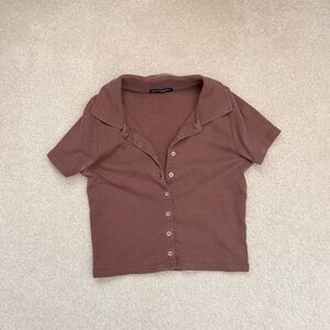 Brandy Melville Brown Button-Up Top